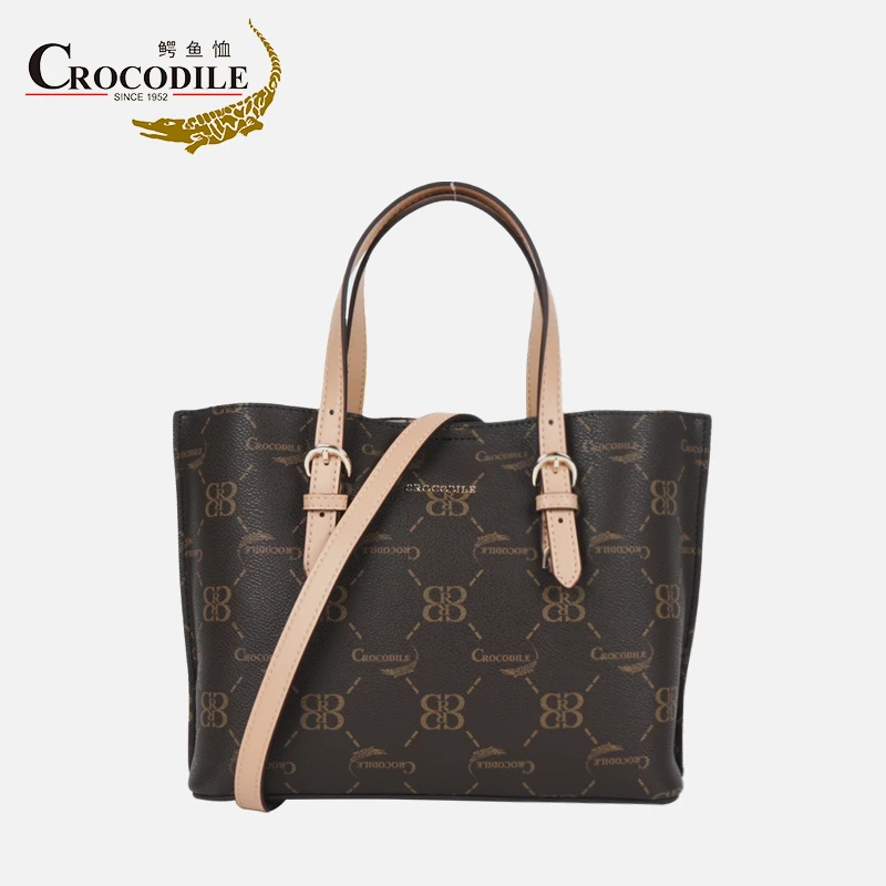 鳄鱼恤CB00080鳄鱼恤CR面料中号托特包咖啡色女包