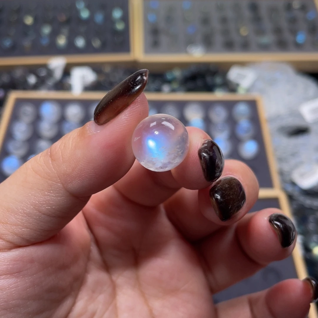 月光石裸石未镶嵌纪*清蓝月光单珠直径13mm+