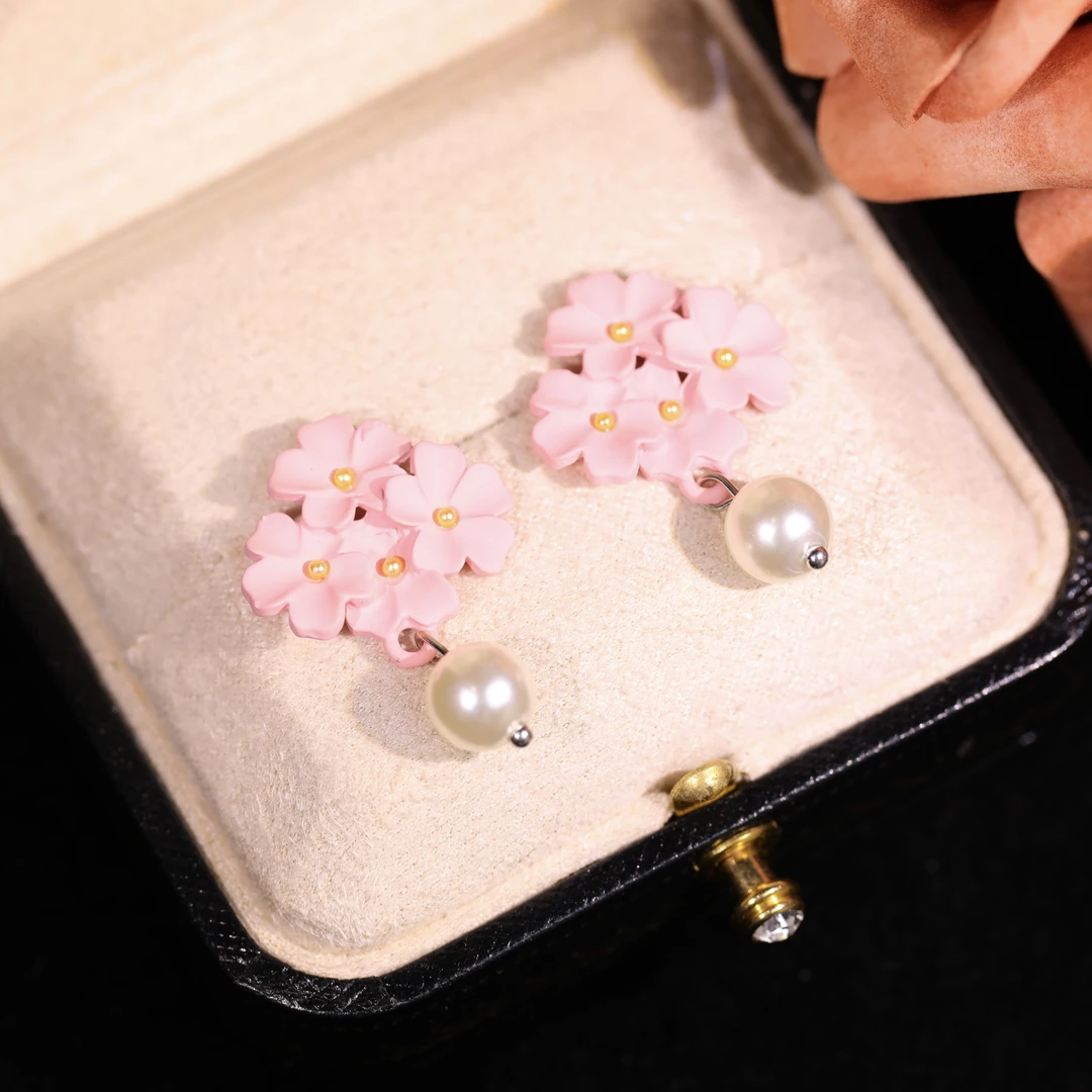 铜合金耳饰 【粉帘】轻奢时尚气质百搭高级小众设计感耳饰RH1072