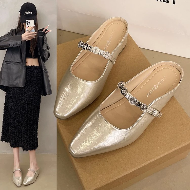 包头半拖鞋女鞋外穿2025夏季新款出游百搭鞋子尖头单鞋一脚蹬凉拖