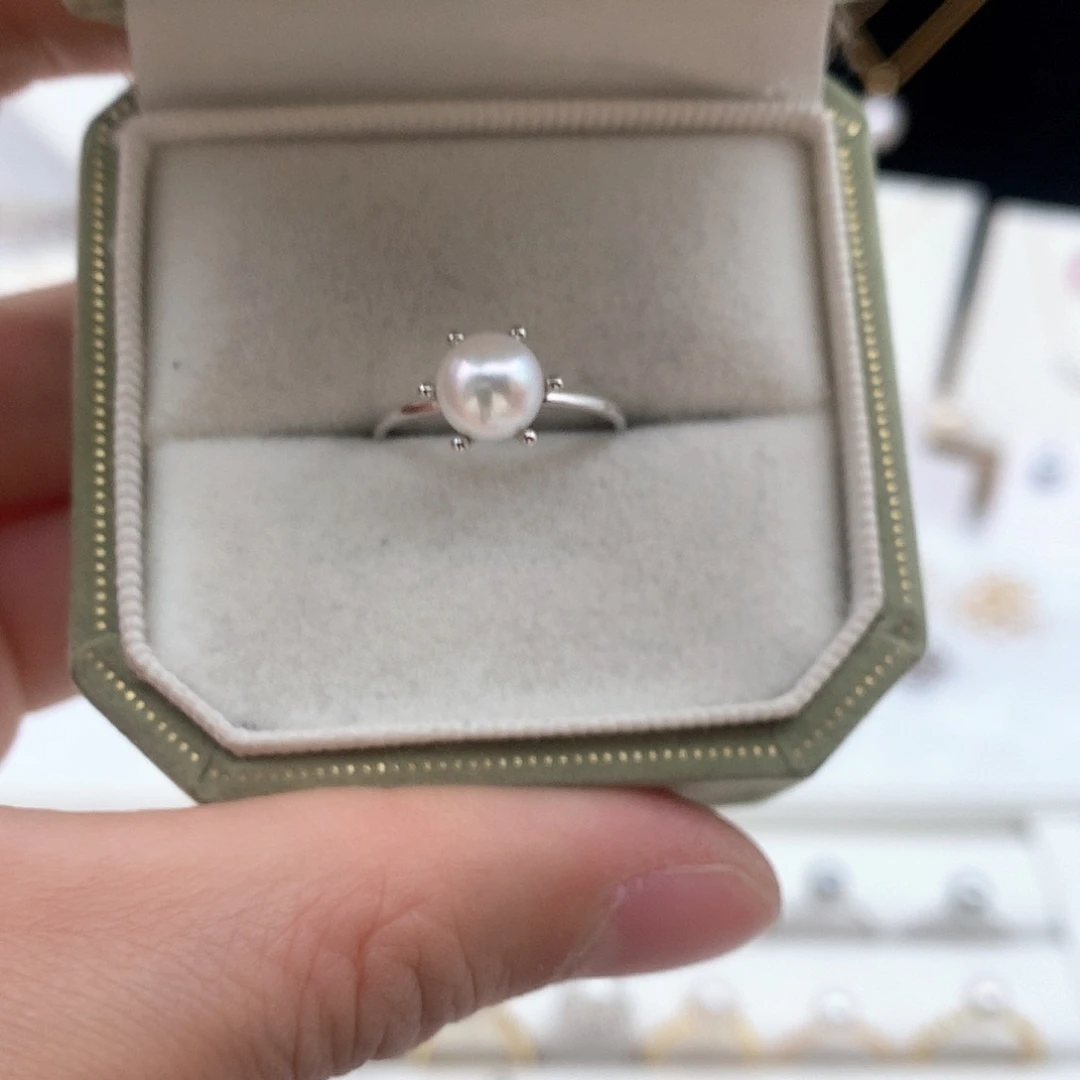 海水珍珠7-7.5mm ak戒指银S925镶嵌