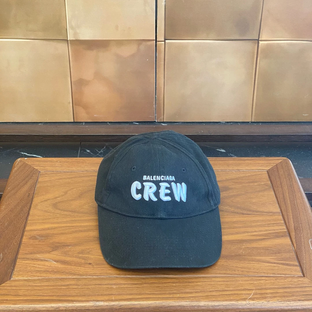 99新 Balenciaga/巴黎世家 爆款crew黑色刺绣字母鸭舌帽L码/29446