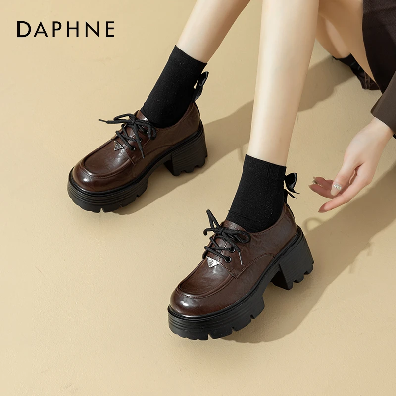 达芙妮厚底乐福鞋女秋季2025新款复古棕色单鞋松糕鞋英伦小皮鞋子