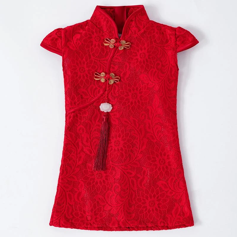 FAVMARTHA女童旗袍中国风红色儿童女宝宝周岁生日抓周礼服高端公