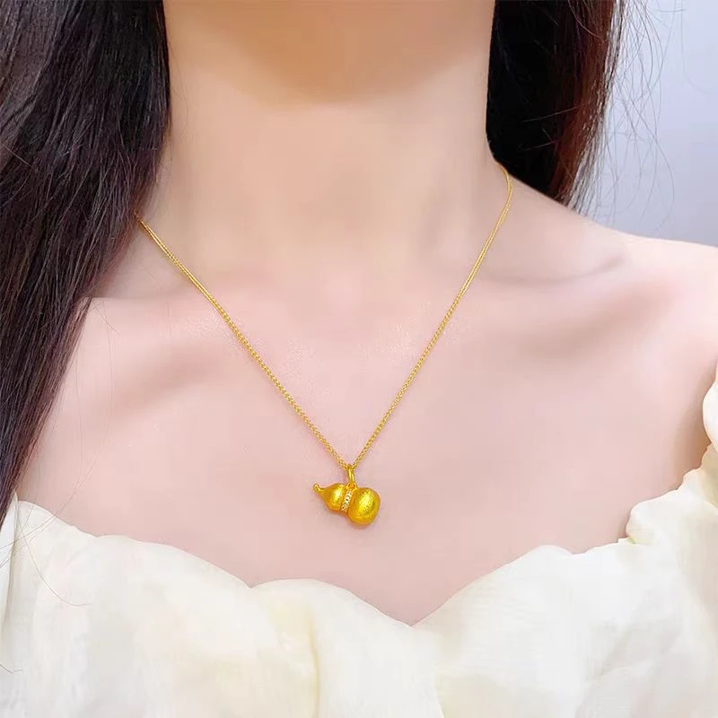 黄铜项链 新款金色拉丝点葫芦古法实心磨砂福禄项链