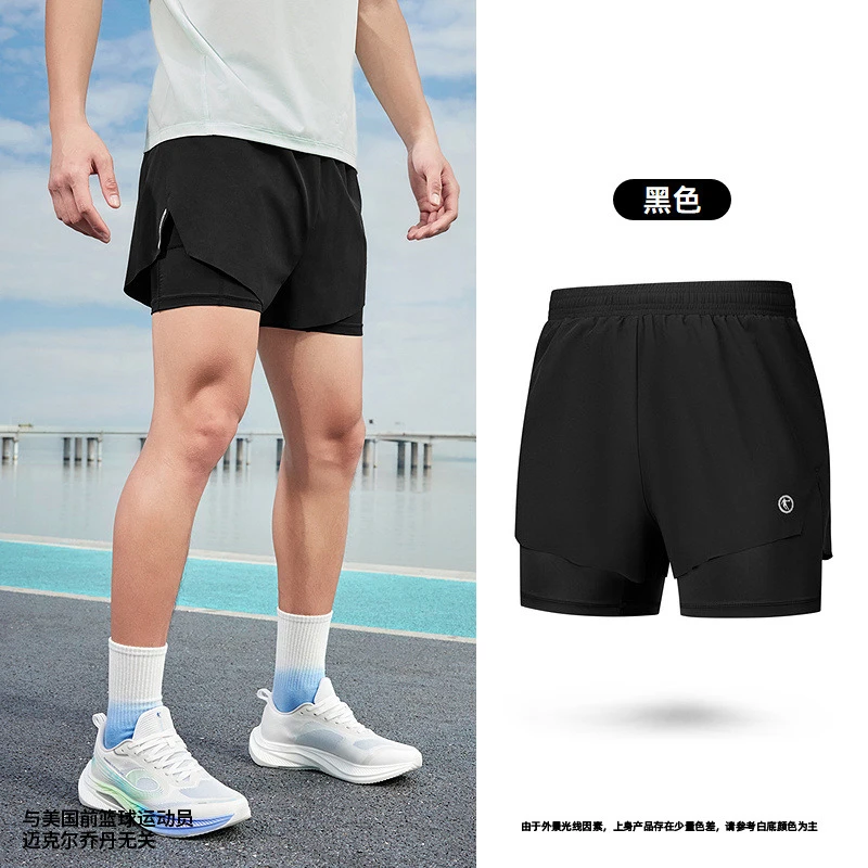 乔丹运动短裤男2025夏季新款男士跑步健身速干假两件梭织透气裤子