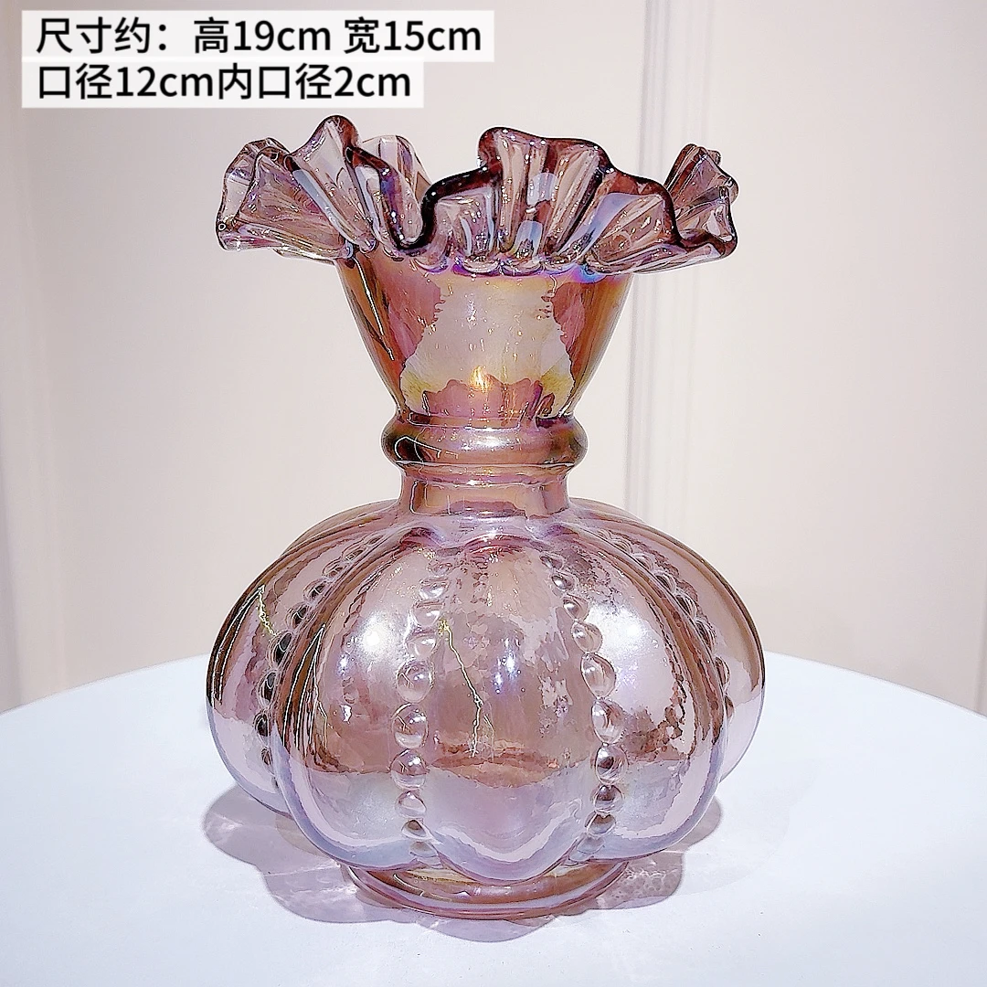 现代北欧风手工紫色琉璃芬顿花瓶简约客厅餐桌插花器家居装饰微瑕