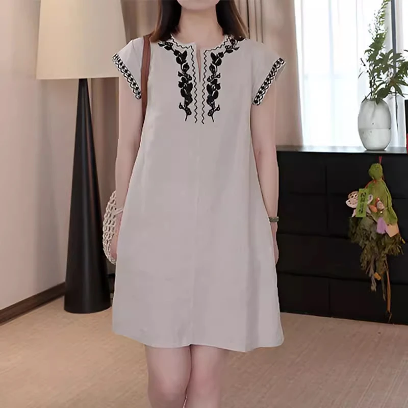 法式宽松垂感小众印花无袖连衣裙女2025夏季新款休闲百搭短裙子