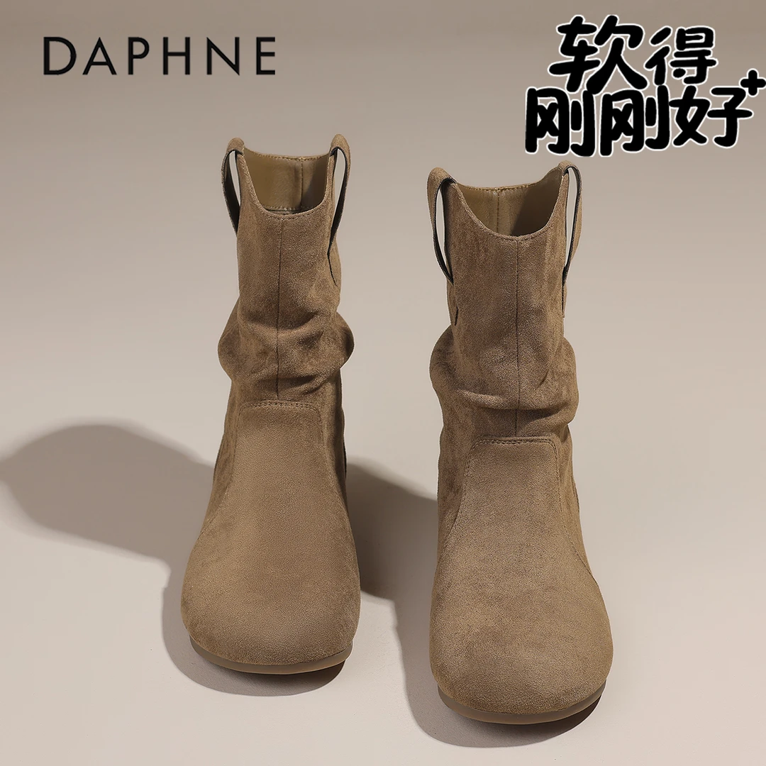 达芙妮大码短靴女内增高平底勃肯堆堆靴爆款软底舒适休闲百搭女靴