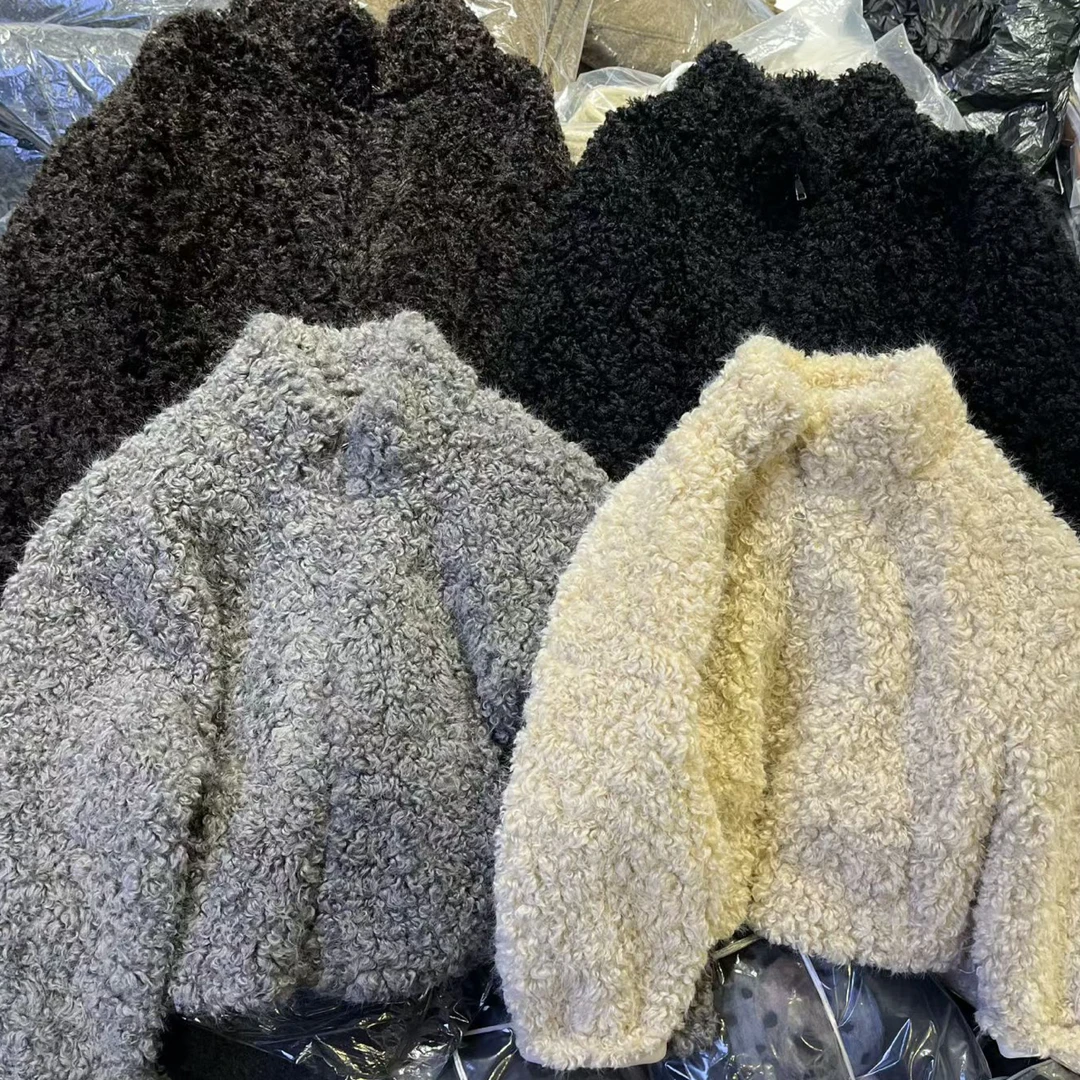 冬季时尚百搭加厚立领短款显瘦毛毛外套小款拉链