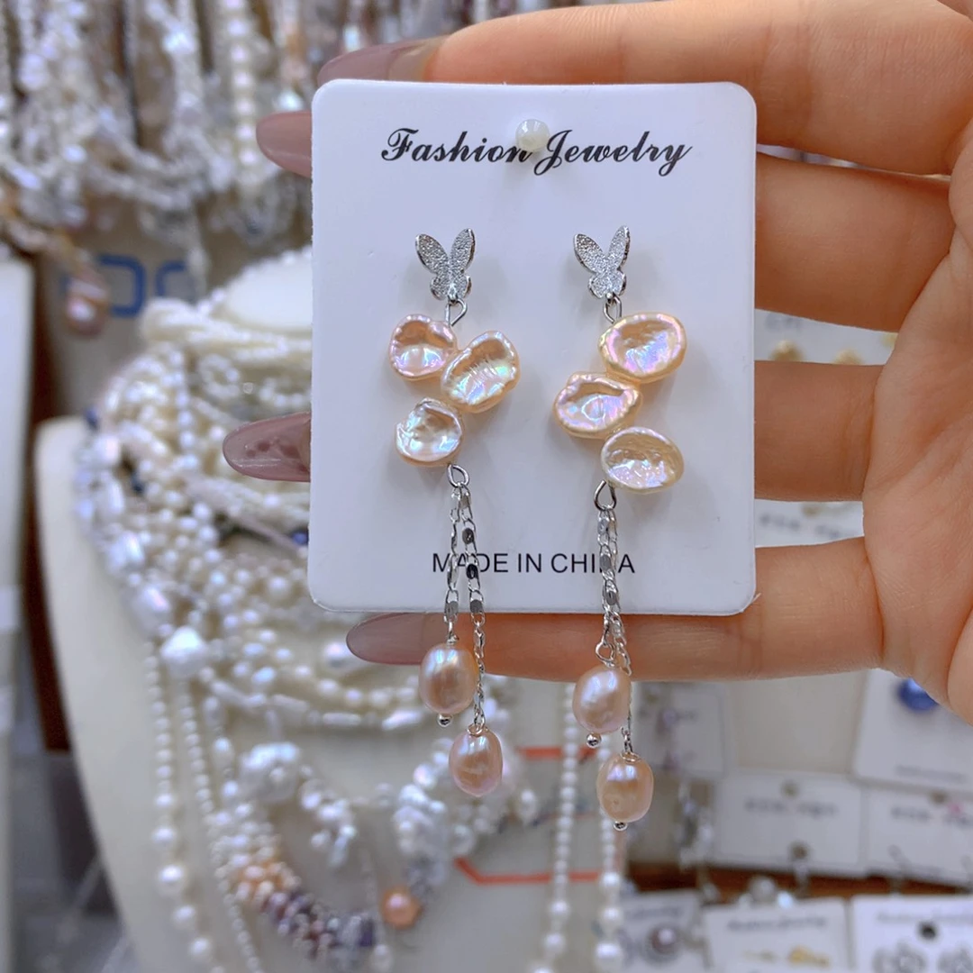 银S925镶嵌淡水珍珠耳饰