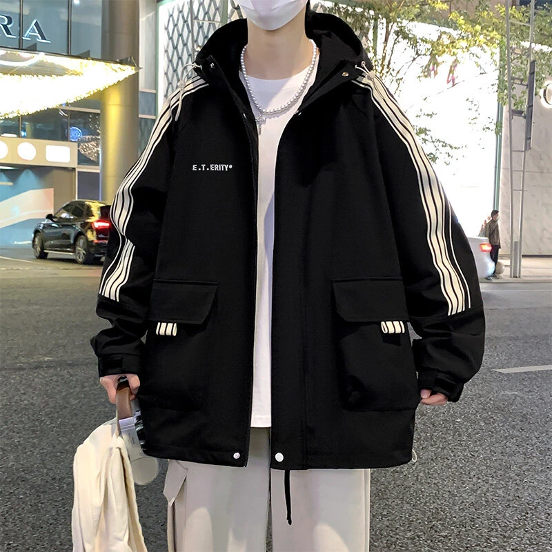 春秋季新款青少年中学生男宽松外套潮流休闲上衣连帽保暖帅气夹克