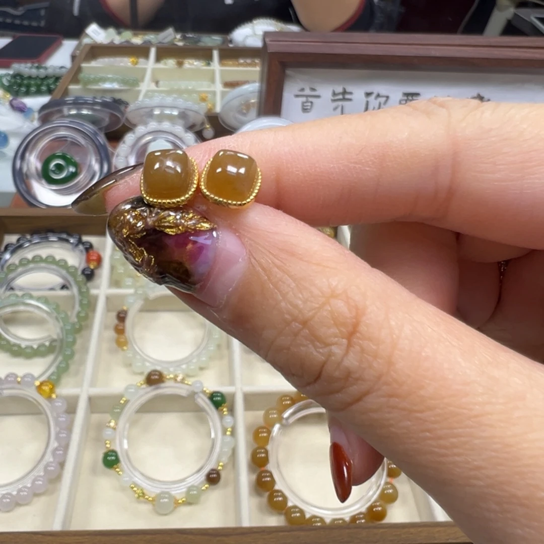 和田玉银S925镶嵌耳饰