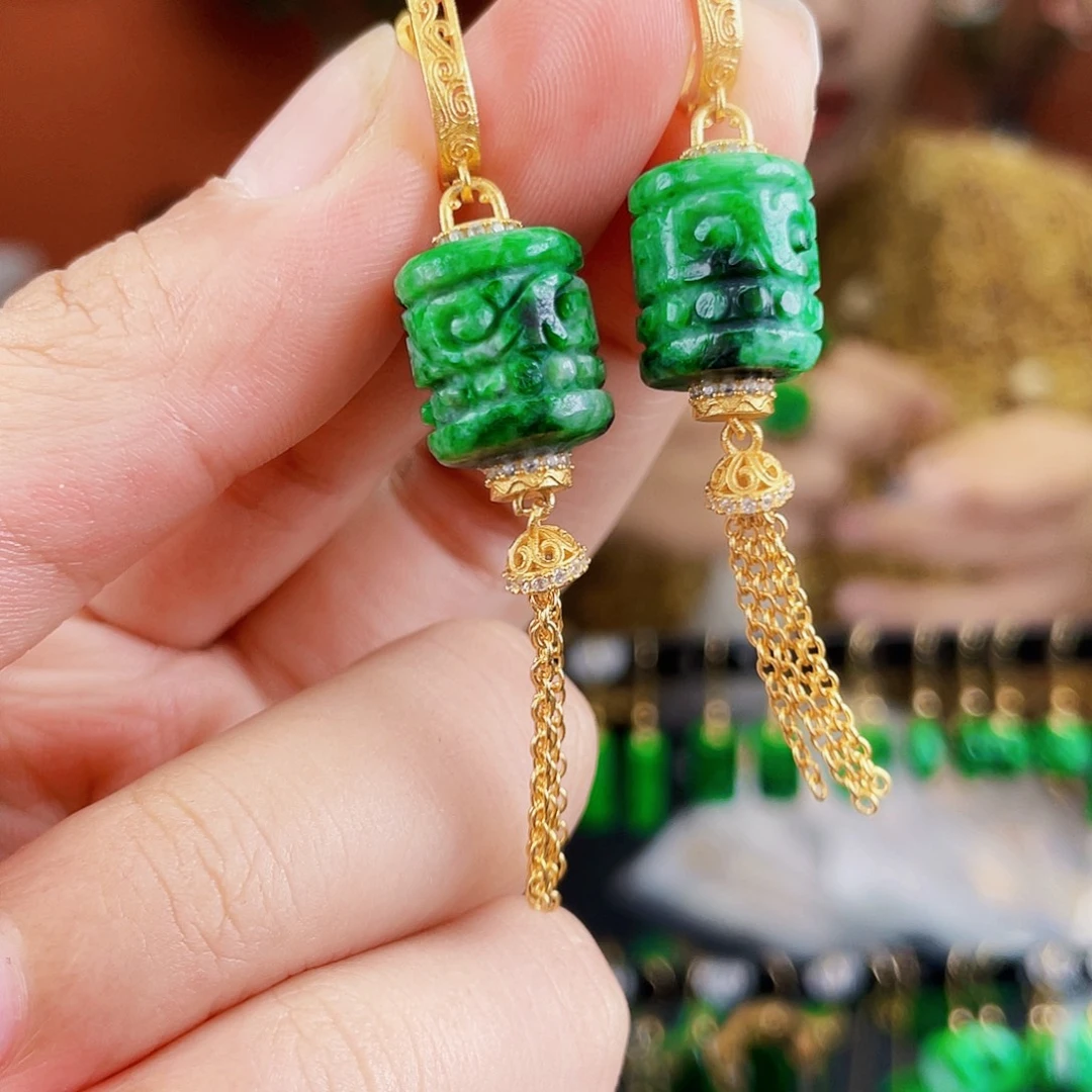 翡翠银S925镶嵌耳饰