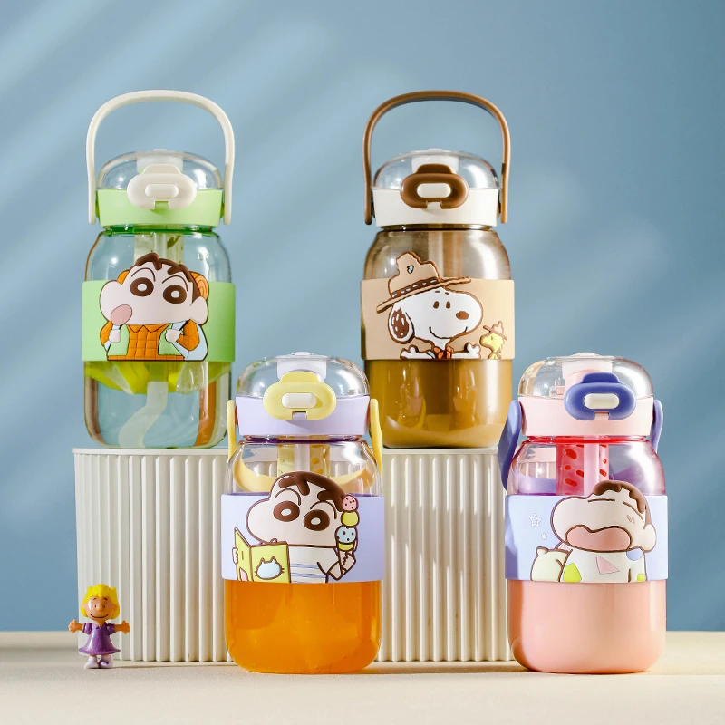 曙曦蜡笔小新夏天儿童上学直饮手提便携水壶大容量吸管杯