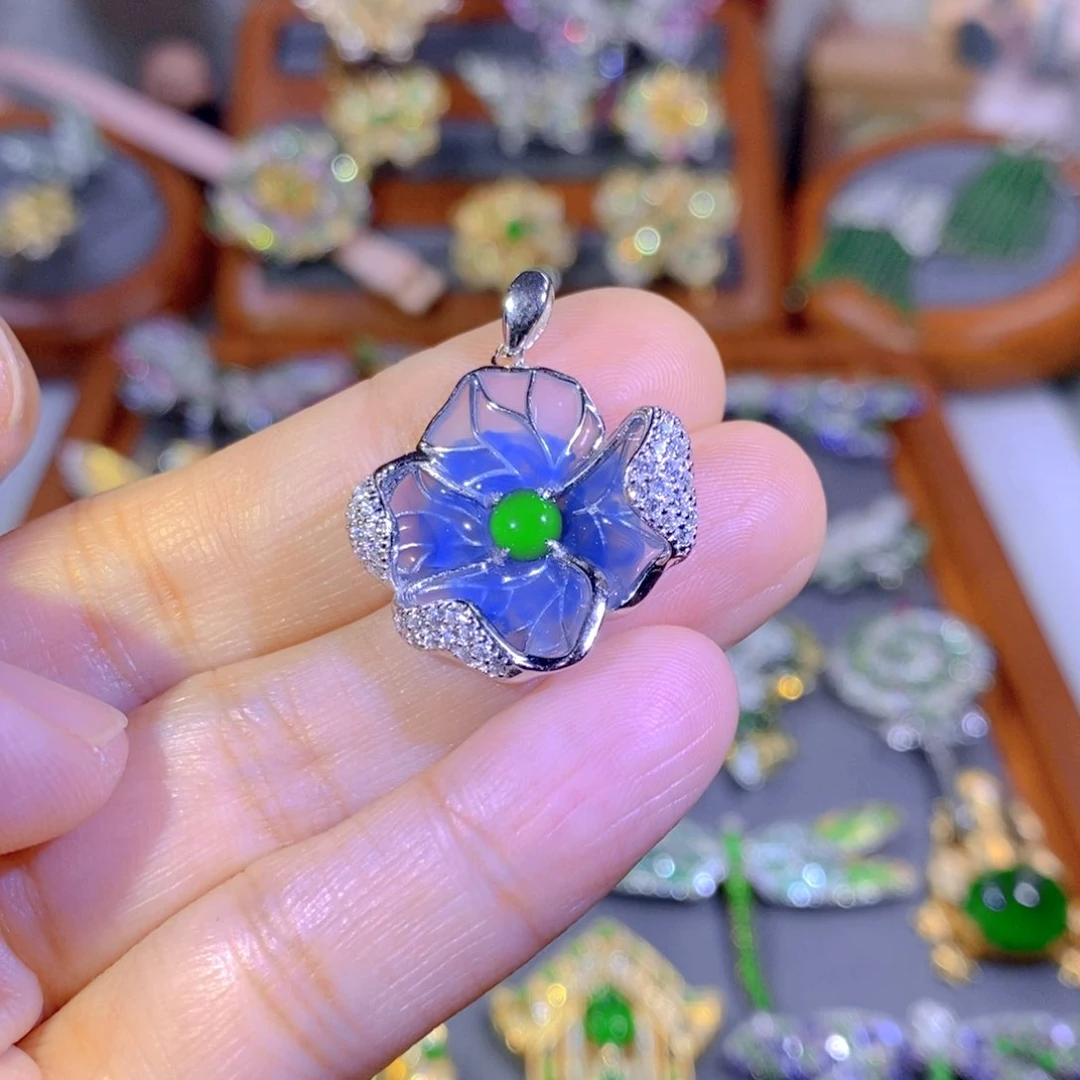 颈饰银S925镶嵌翡翠