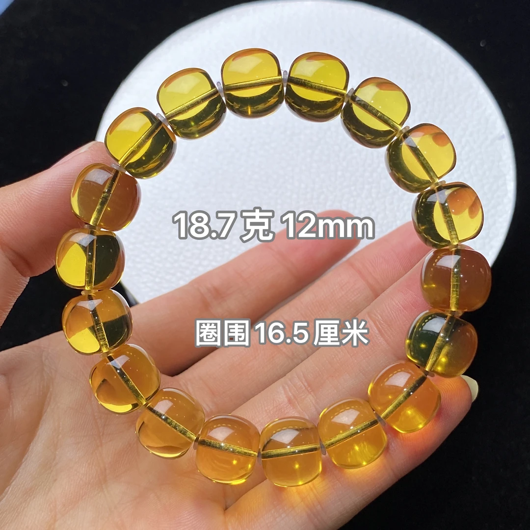 【小伊琥珀】18.7克老金珀金蓝老型珠手串