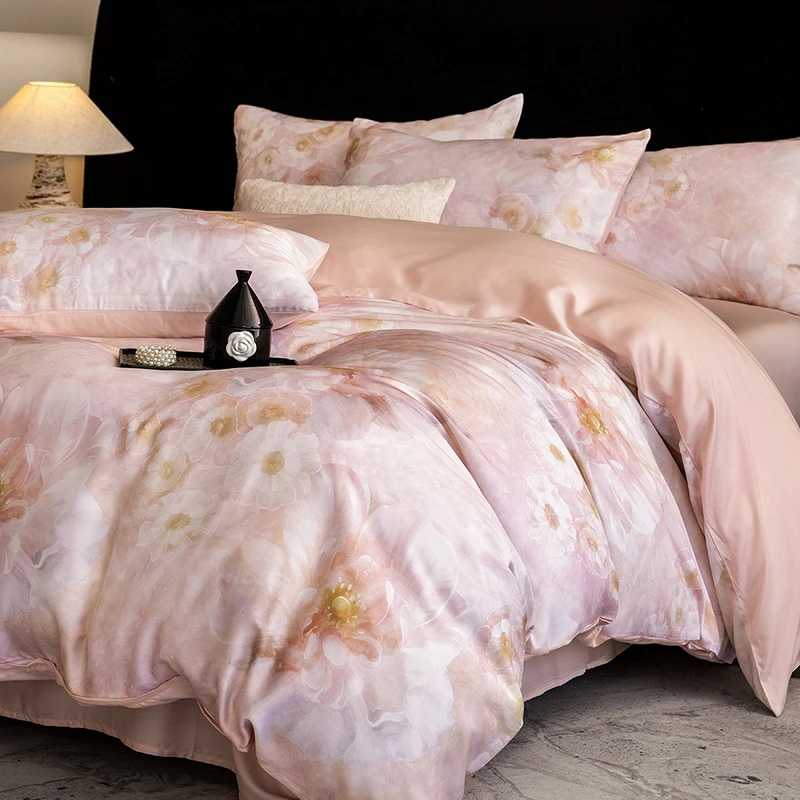 轻奢风双面100%兰精莱赛尔天丝四件套印花高级感欧式丝滑凉感简约