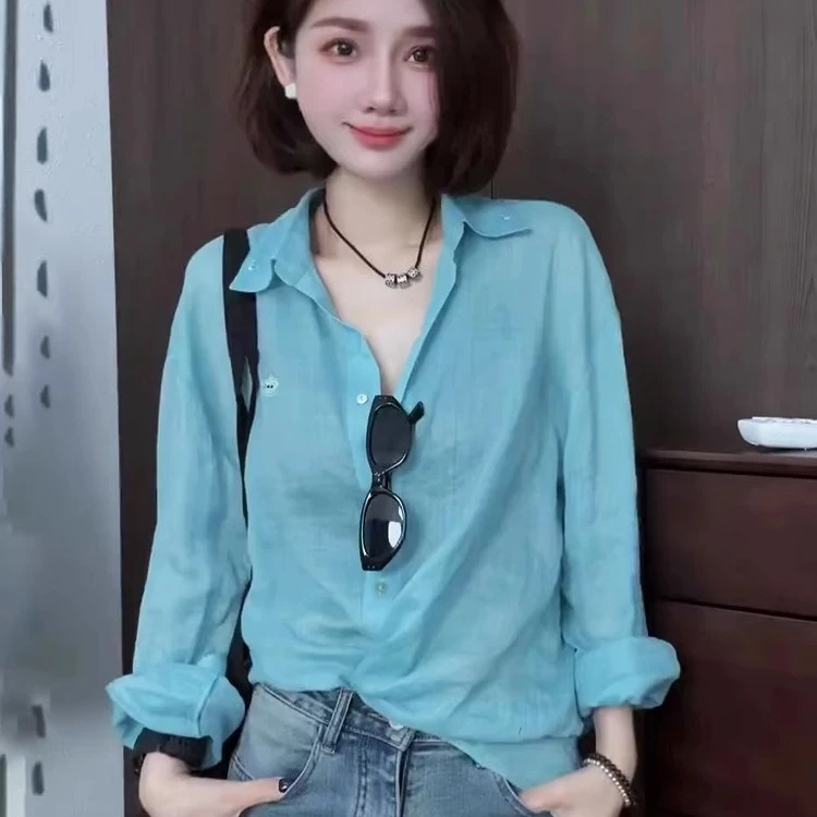 蓝色时尚薄款防晒衬衫外套女款夏季2025新款独特漂亮法式气质上衣