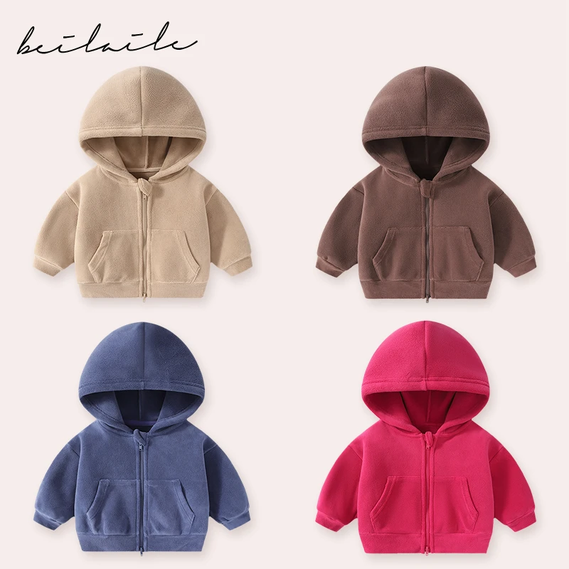 【柏粒绒带帽外套 小乐妈咪】婴儿衣服男童卫衣秋冬小童上衣H16