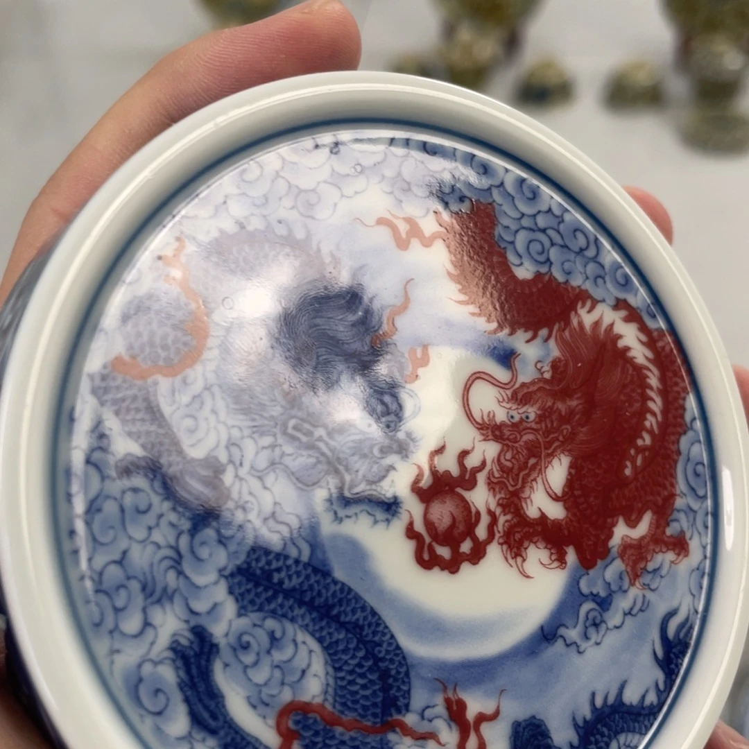 瓷片景德镇双龙戏珠盖置