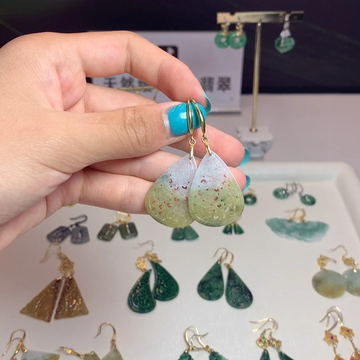 翡翠银S925镶嵌耳坠耳饰
