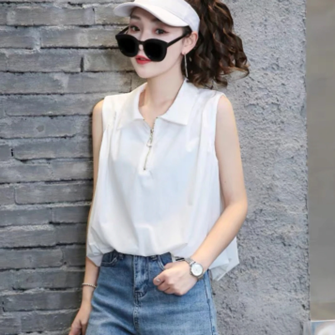 无袖雪纺衬衫女宽松遮肚子衬衣2025夏季新款时尚小衫短款上衣女