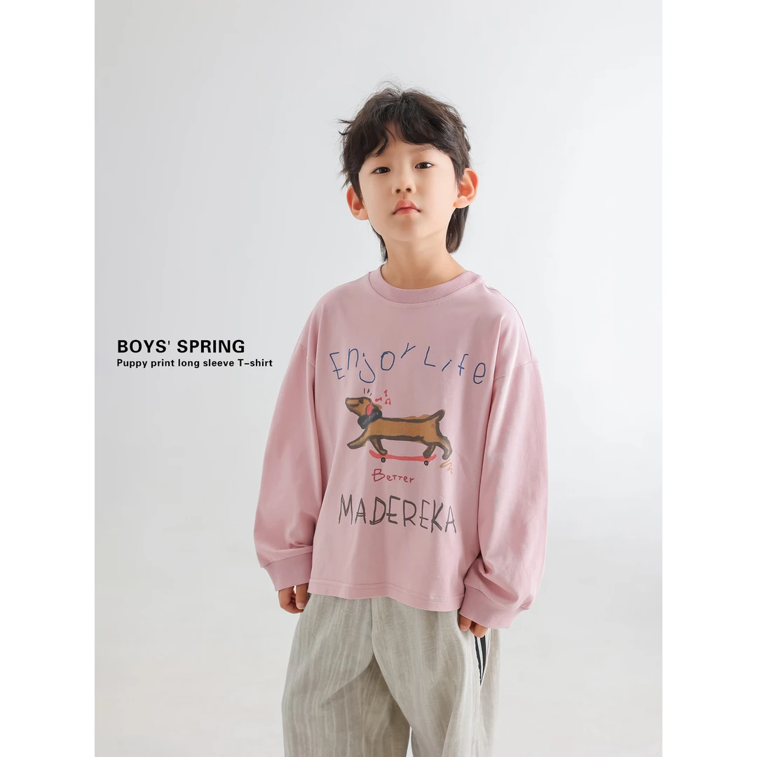 in 爱：mp25秋季男童粉色洋气上衣韩版儿童小狗印花长袖T恤5056