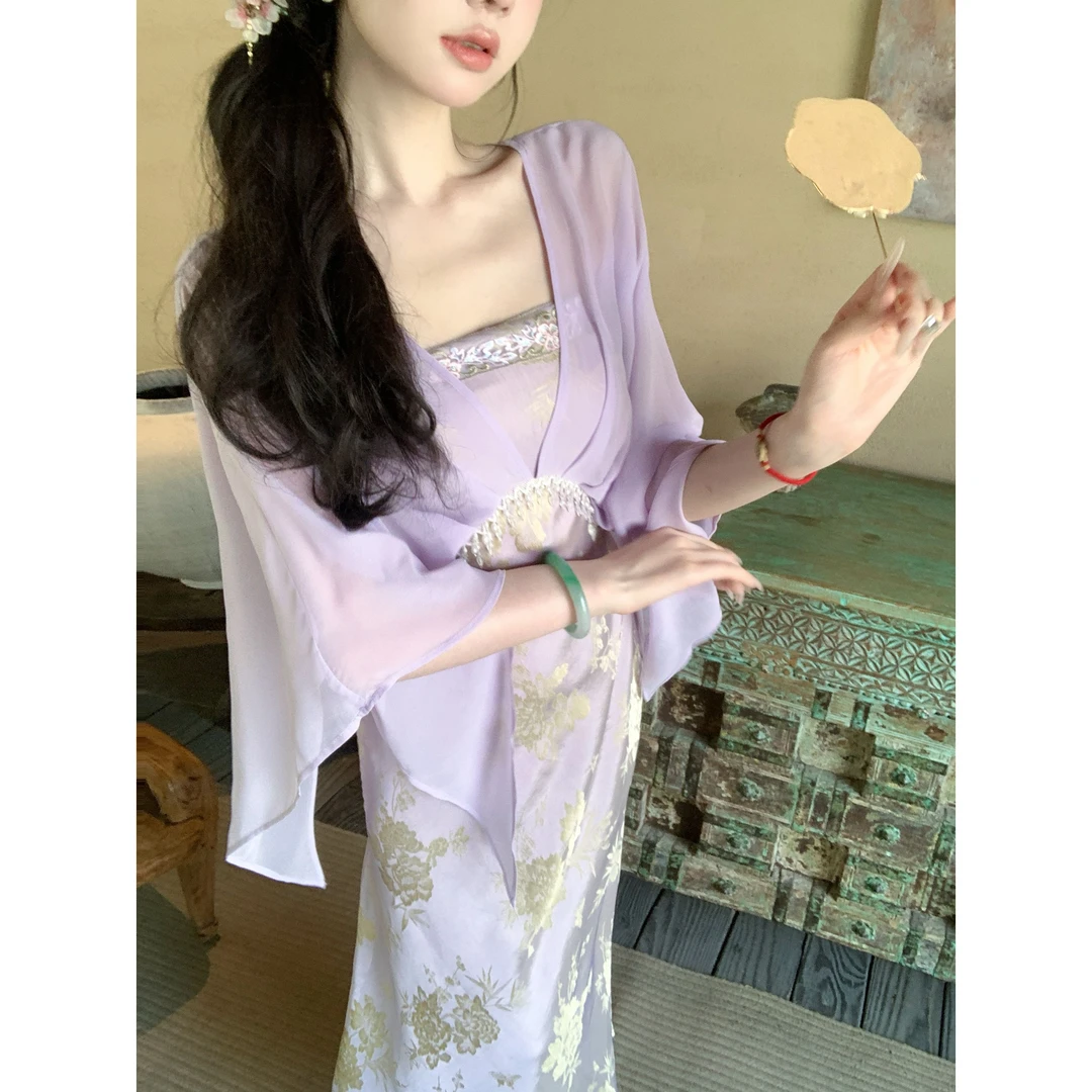 【雅乔定制】广寒仙子 提花雪纺拼接假两件连衣裙DYLL-25036758