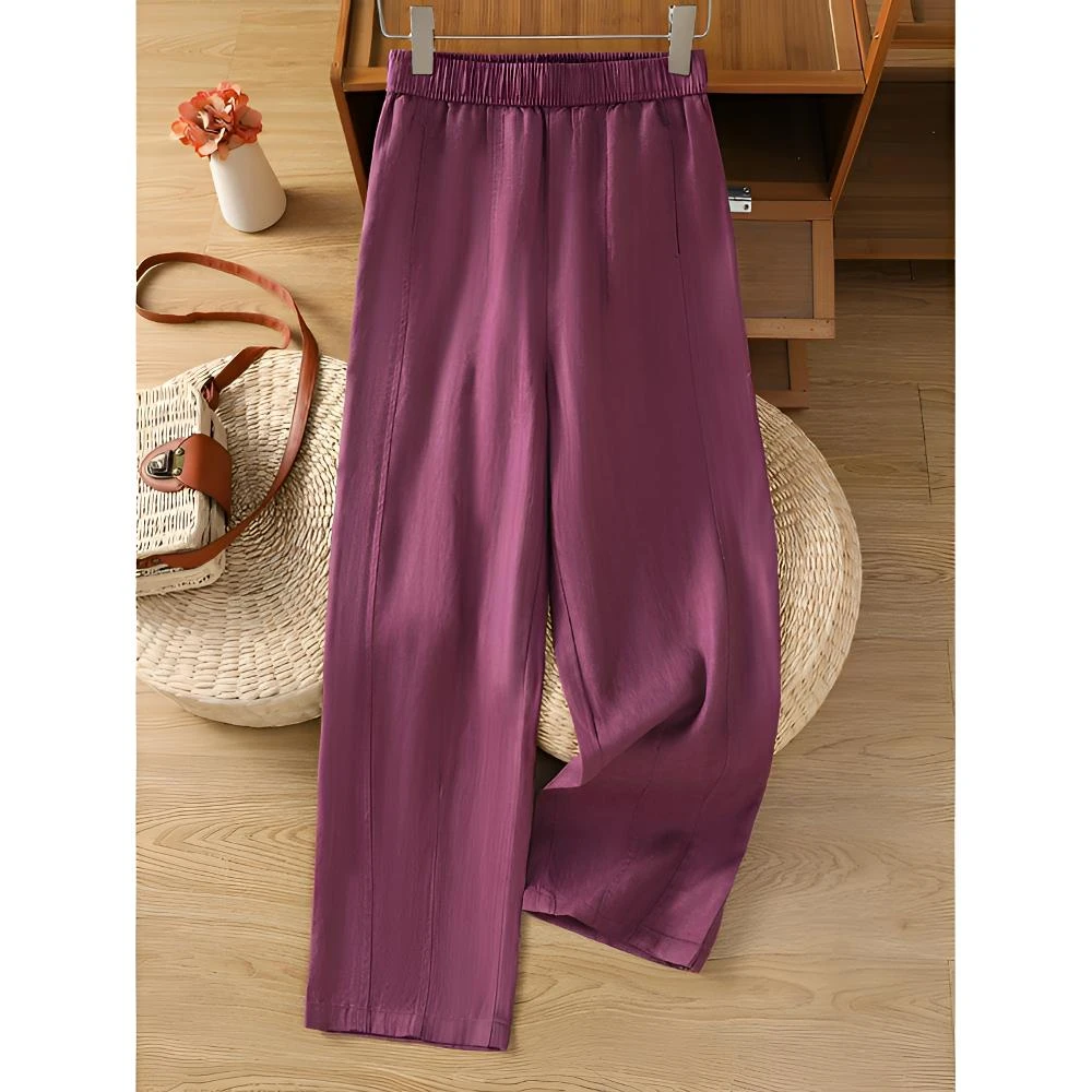 拉夏贝尔紫色香蕉裤女夏季薄款2025新款今年流行高腰弯刀直筒裤子