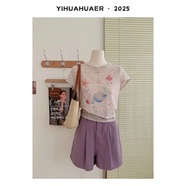 【沙滩贝壳】东大门韩系卡通印花图案ins风百搭休闲T恤3543