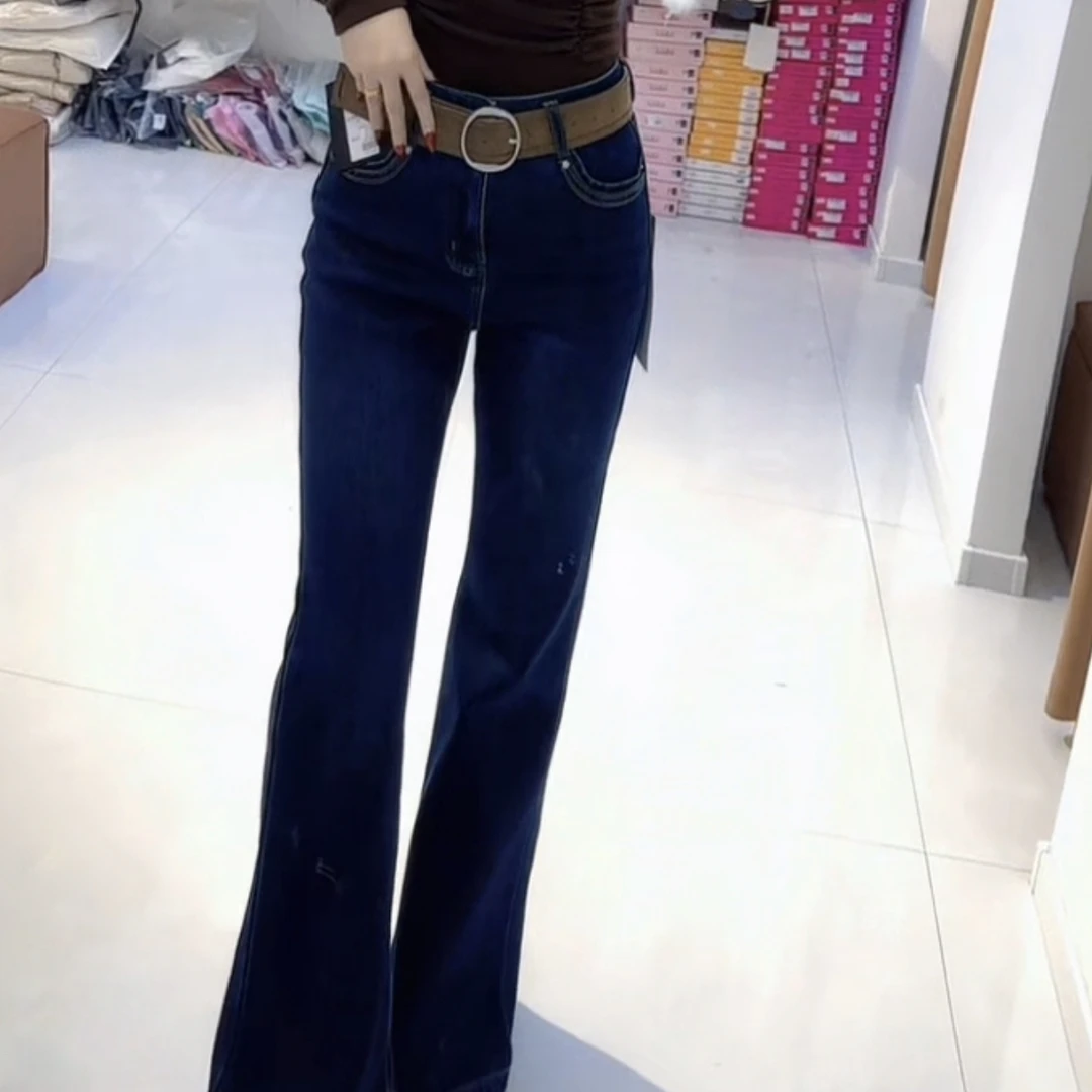 冬季加绒高腰微喇牛仔裤女显瘦百搭