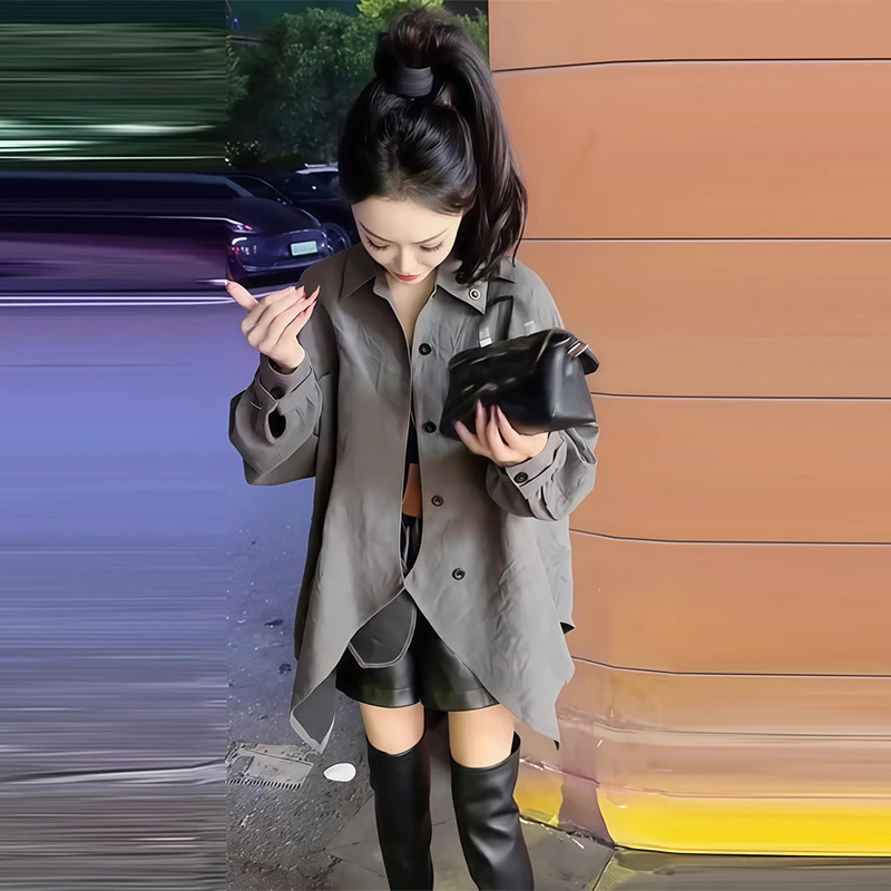 不规则设计感小众衬衫女2025年秋季百搭新款慵懒风宽松遮肉薄外套