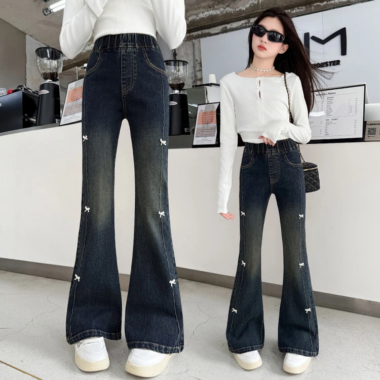 女童裤子春秋2025新款秋装中大童女孩弹力喇叭长裤秋季牛仔裤