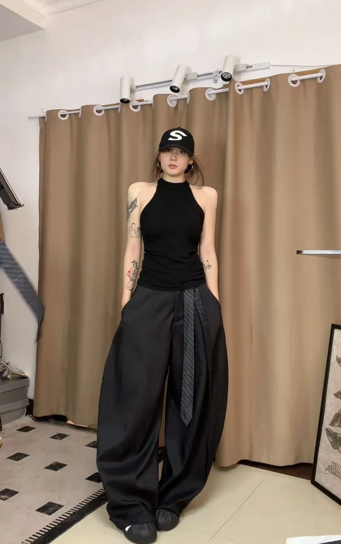 （送腰带）欧货高级感2025流行爆款高腰宽松直筒拖地阔腿休闲裤女