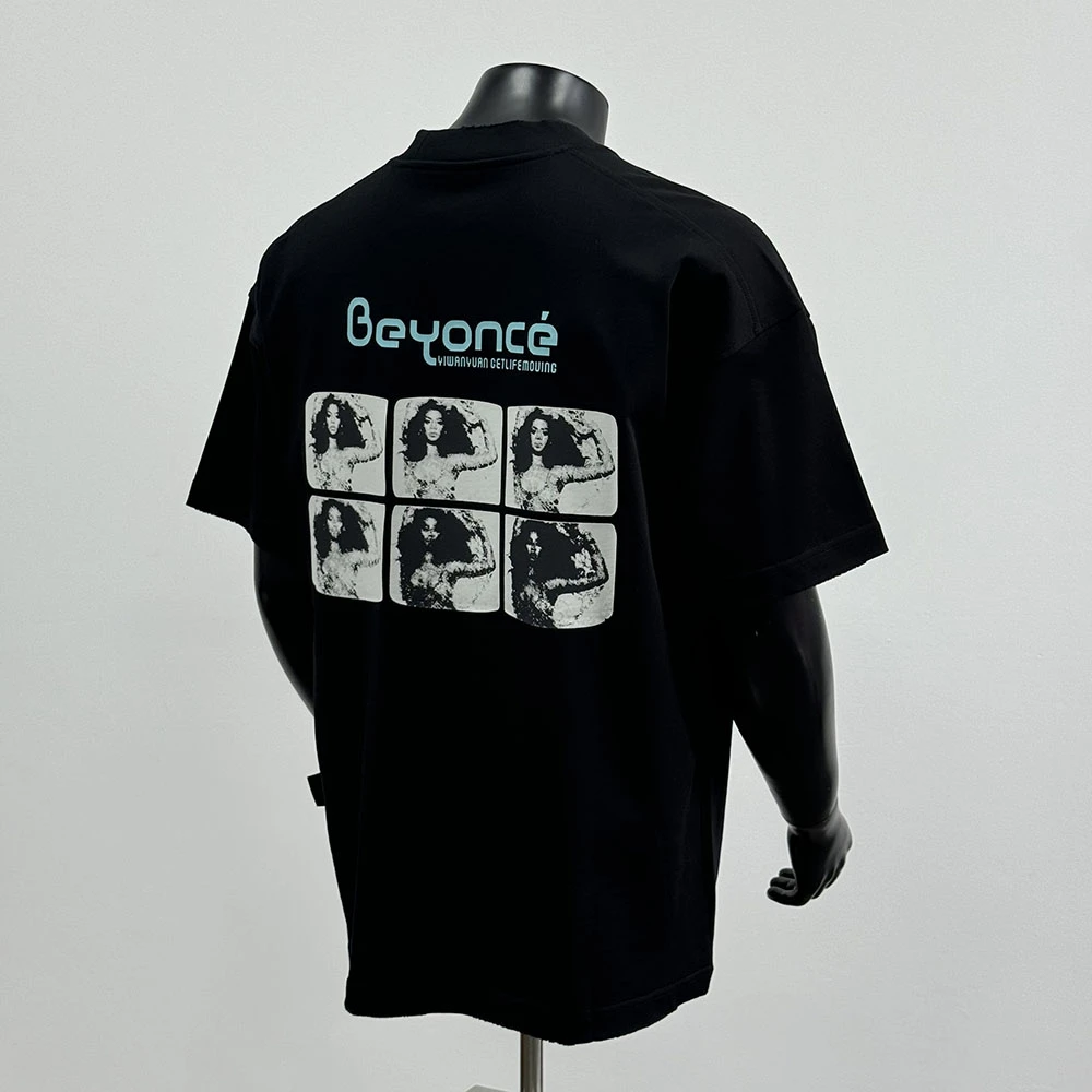 2025年夏季新款美式潮牌圆领纯棉字母图片印花短袖黑色T恤男T1636