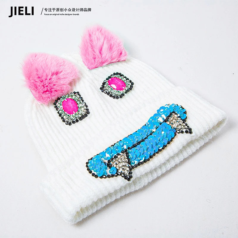 JIE LI/街力2023秋季新款时尚新款保暖手工钉珠猫耳朵帽子女A1812