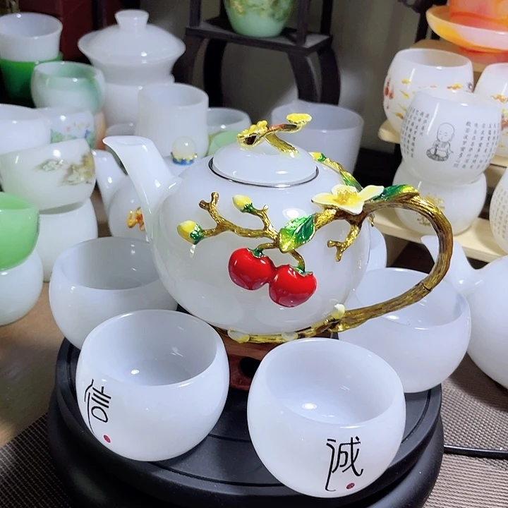 琉璃中式珐琅彩事事如意一壶六杯礼盒套装