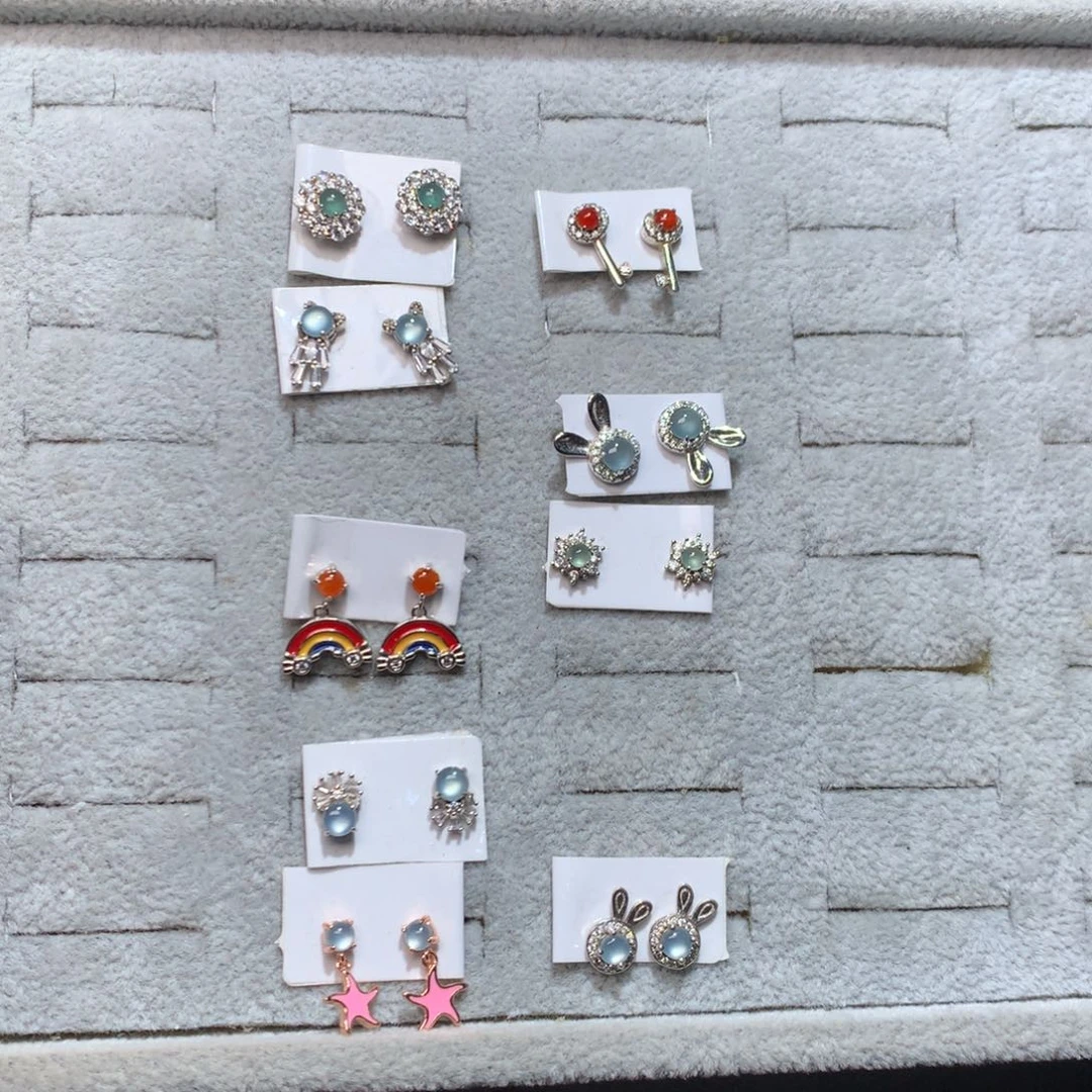 翡翠耳饰银S925镶嵌青****原天然翡翠耳钉