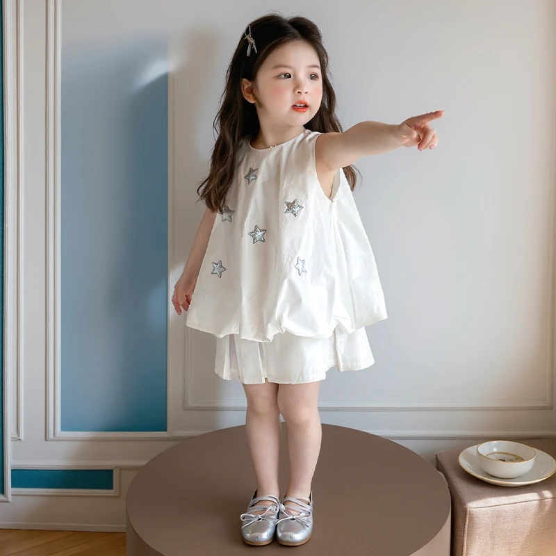 女童连衣裙2025夏季新款中小童洋气时尚韩版星星背心花苞裙夏装潮