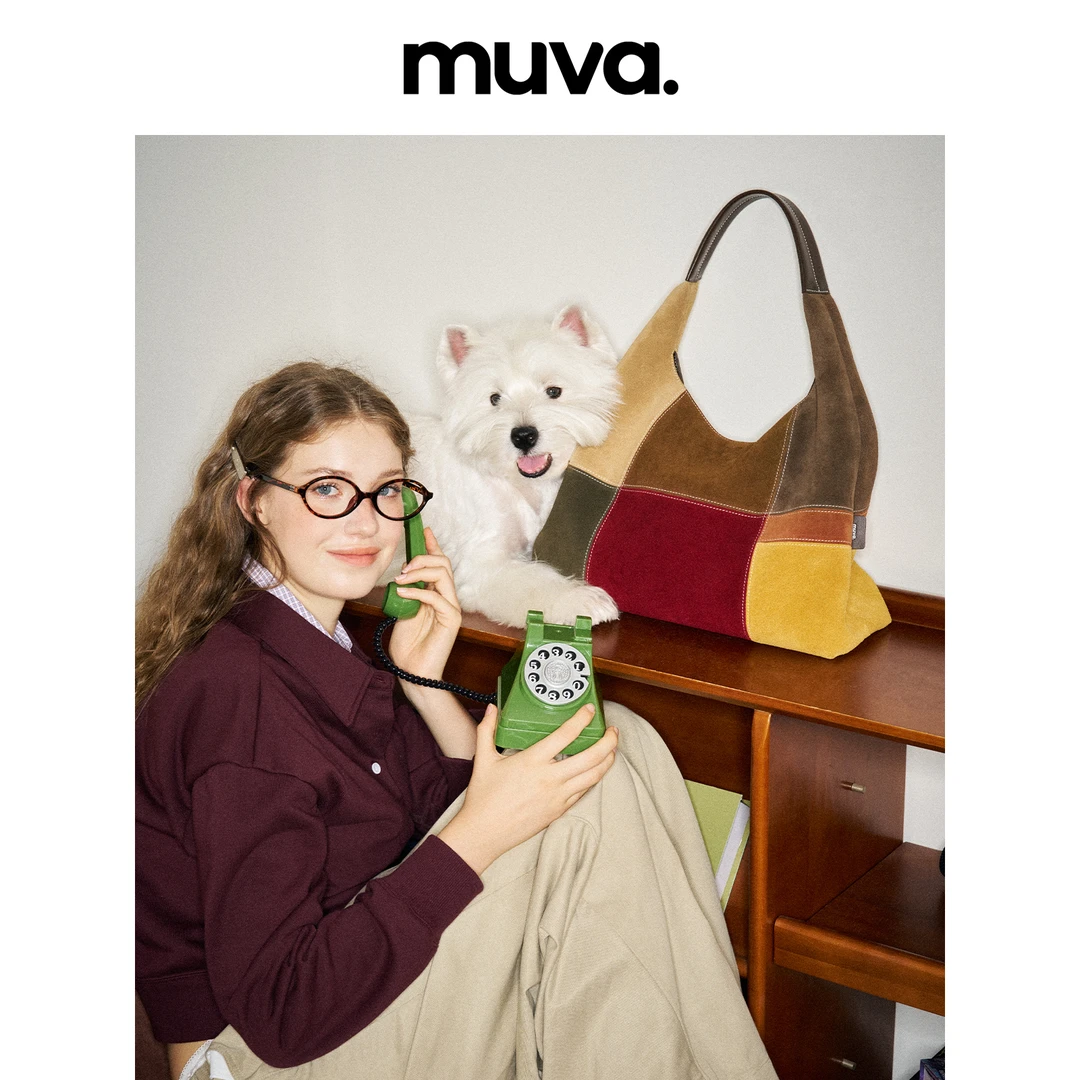 MUVA拼色真皮单肩包大容量包包女式2025新款休闲风女包10.17新品