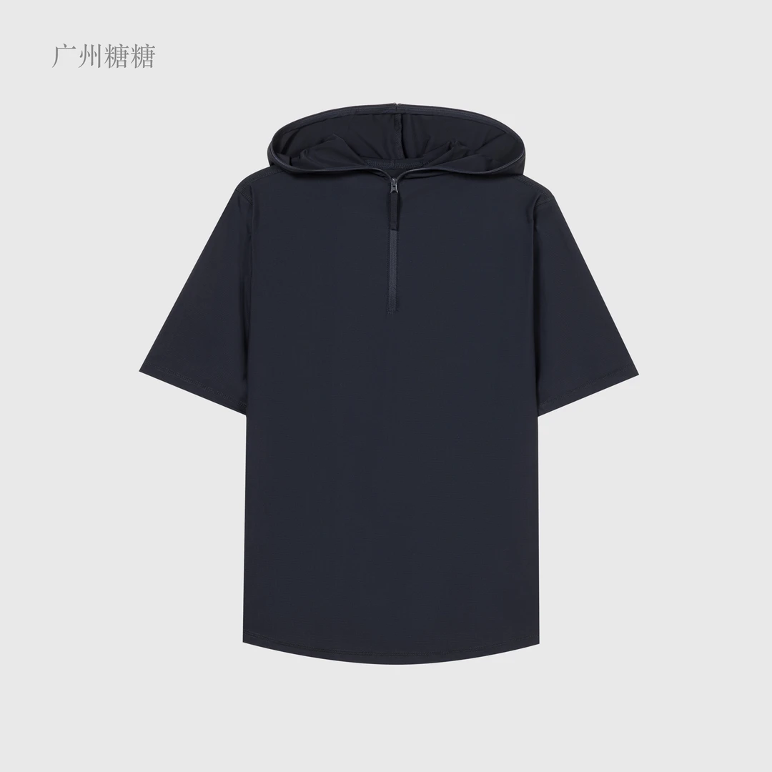 2025年新款170g弹力细格速干面料运动休闲宽松连帽T恤【7002】