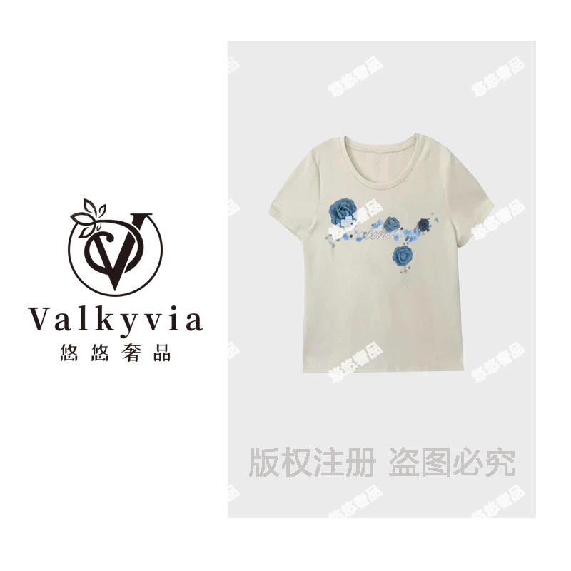 【Valkyvia/悠悠奢品】高级感烫钻时尚减龄短袖L-042
