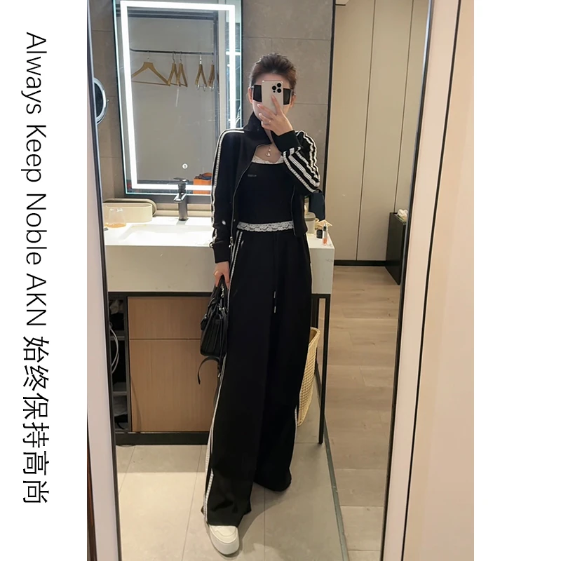 艾珂妮8027【三件套】休闲慵懒风时尚小蕾丝边三件套套装