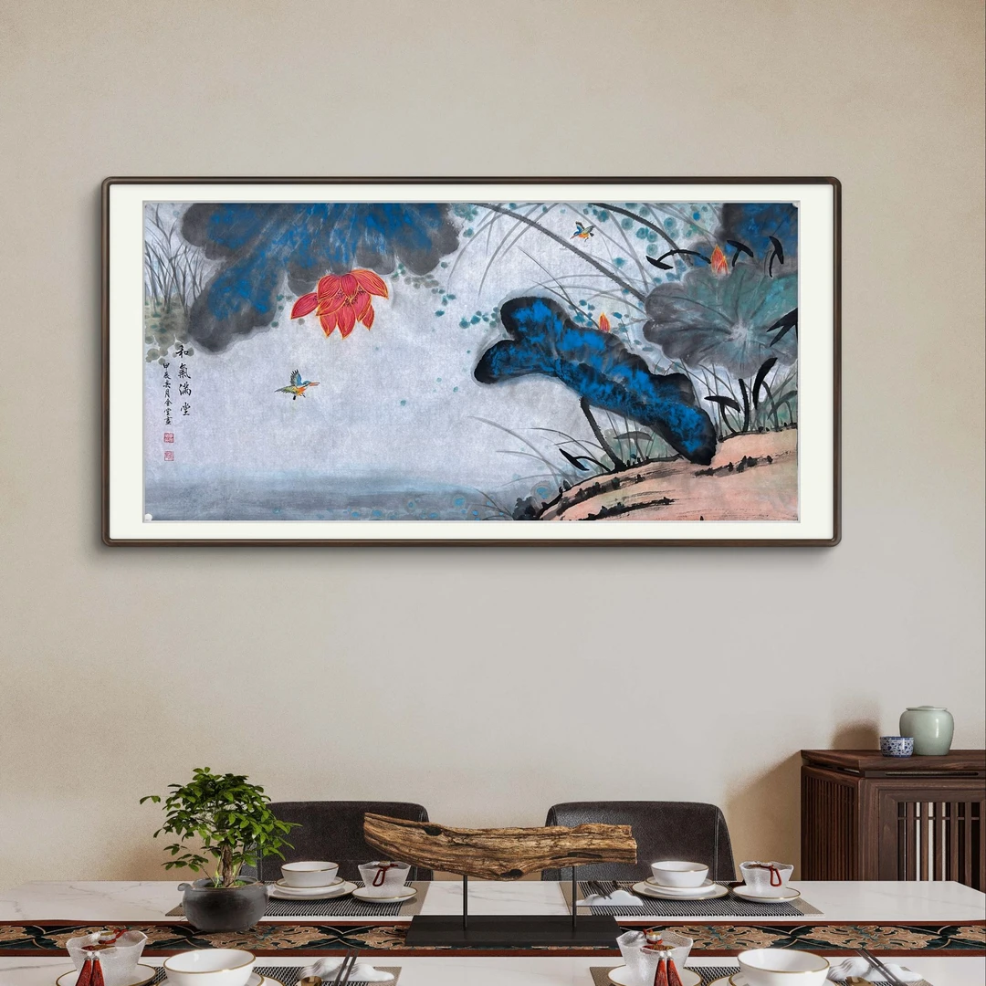 荷花图花鸟手绘国画客厅背景墙装饰画挂画新中式四尺（画芯未装裱）