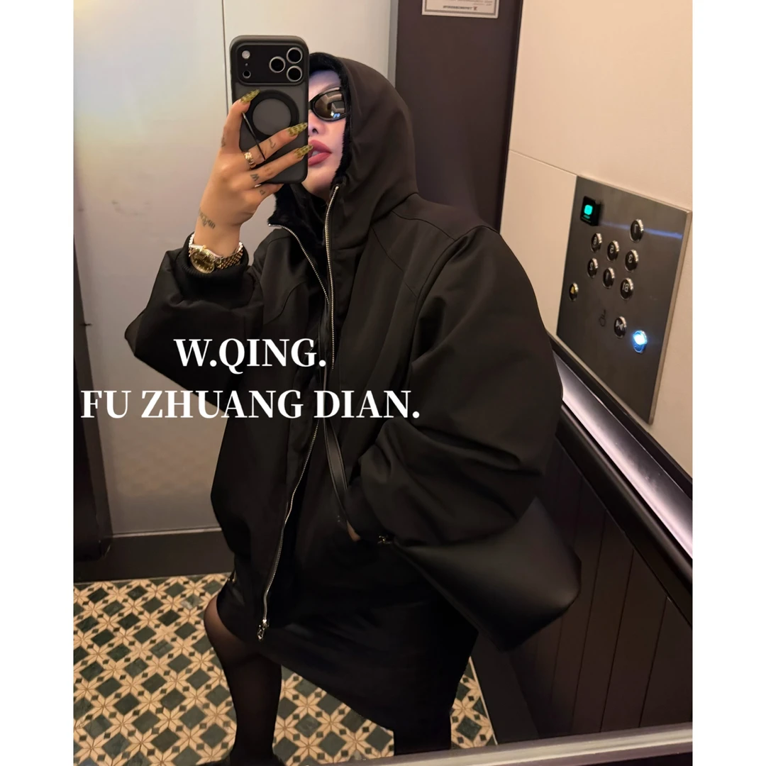 【W.QING】定制简约通勤/短外套百搭两面穿防风宽松型连帽冬季外套