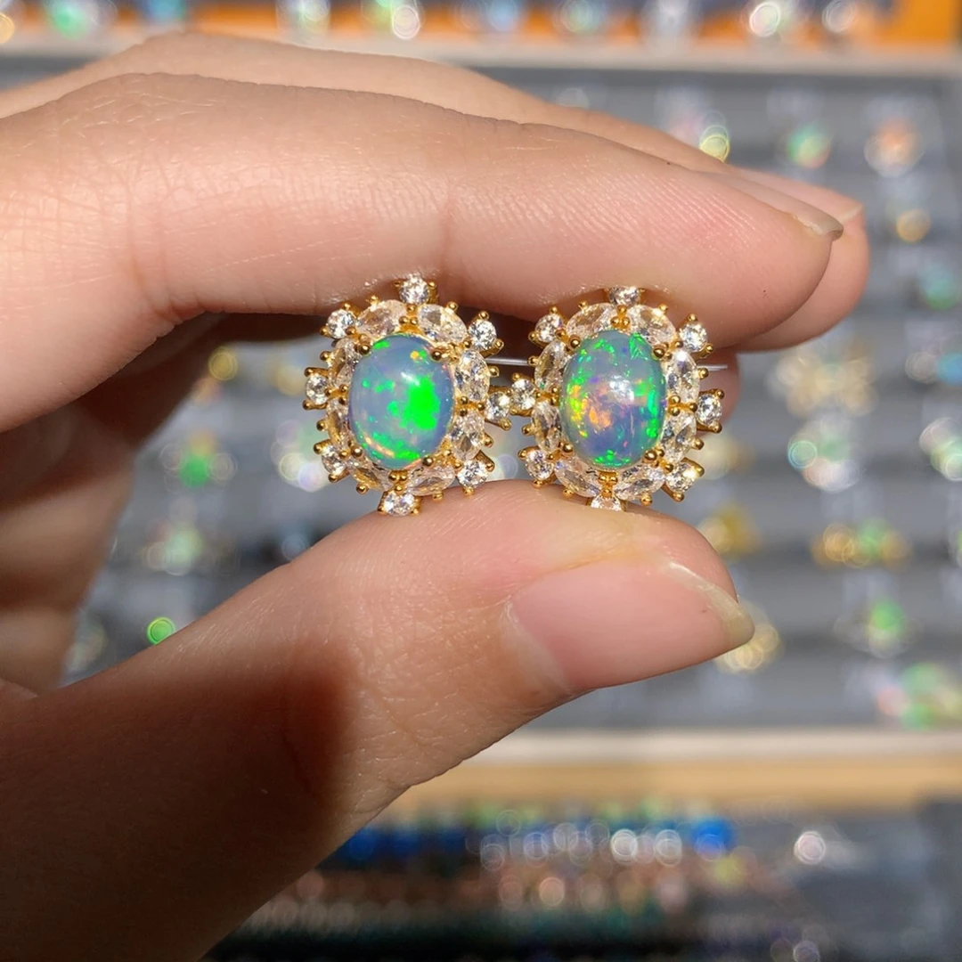 银S925镶嵌欧泊欧泊耳饰y