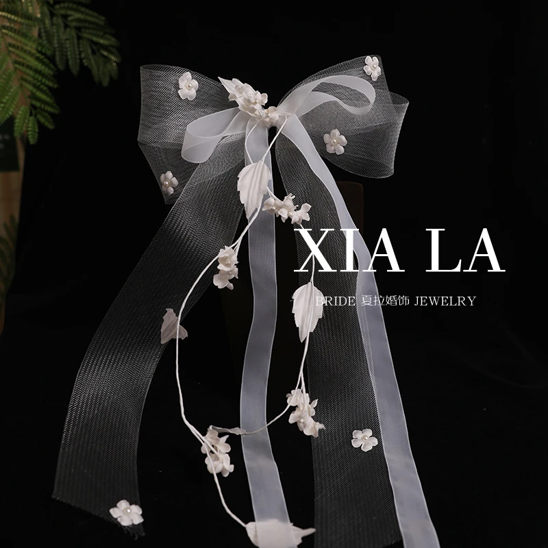 夏拉韩式蝴蝶结手工花朵头饰网纱饰品烫花手作头饰新娘造型饰品