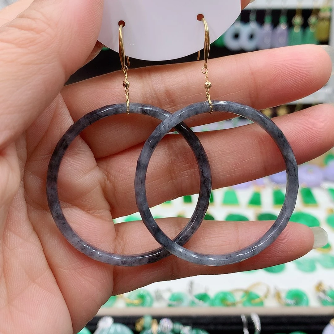 翡翠耳饰18K金镶嵌的