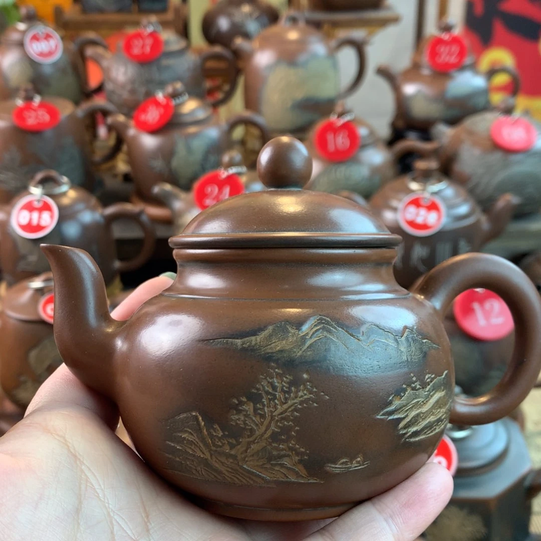 圣****台坭兴陶手工刻绘壶